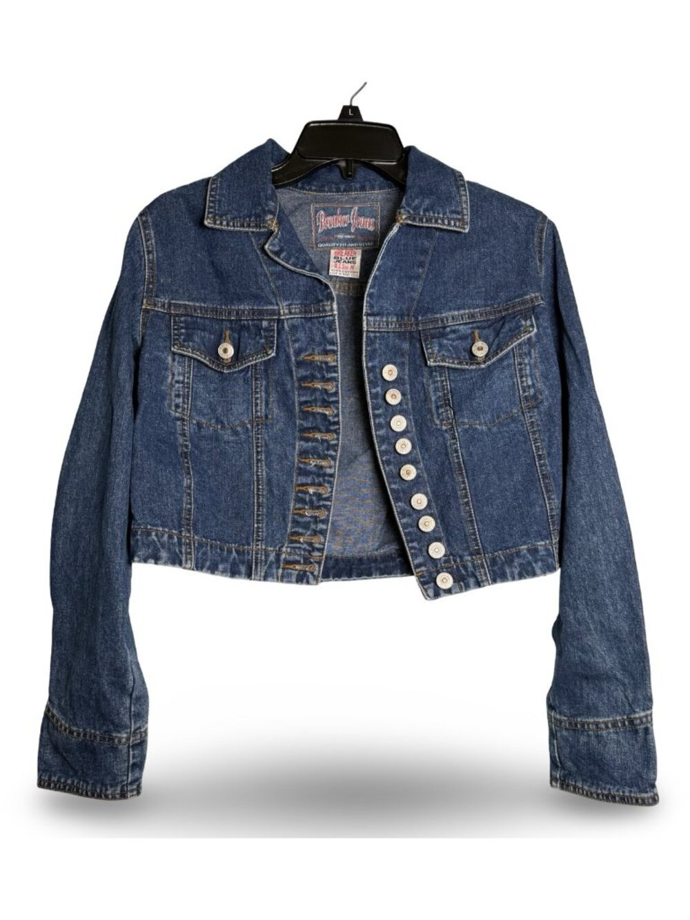 VTG Breaker Jeans Denim Jacket Womens M Blue Cropped 90s Military Buttons Y2K